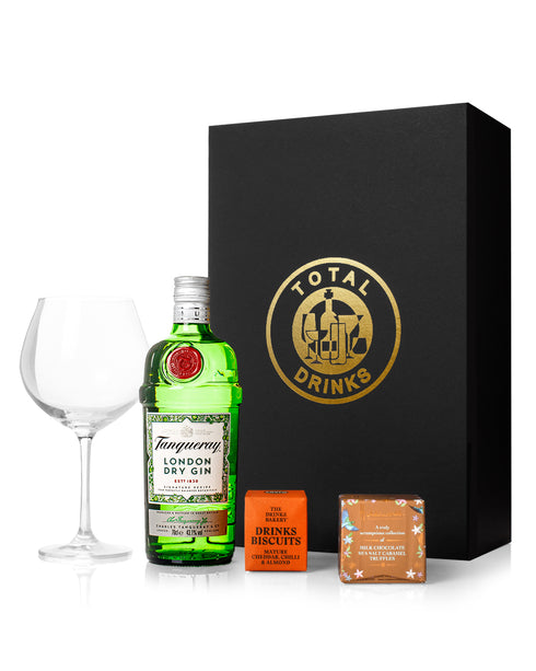 Tanqueray 70cl Chocolate Truffle and Drinks Biscuits Gift Box with Glass